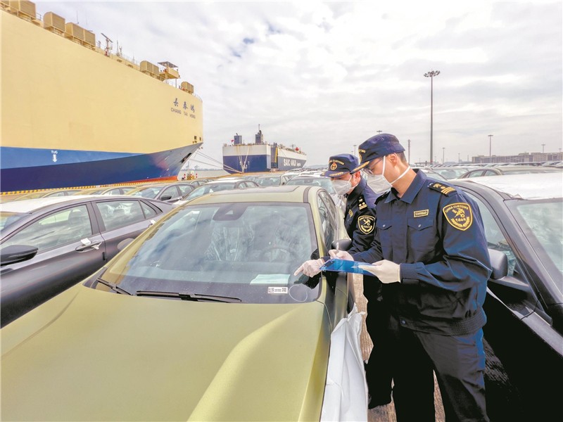 春節(jié)假期南沙汽車口岸出口國(guó)產(chǎn)汽車3613輛，創(chuàng)歷史新高 羊城晚報(bào)全媒體記者 汪海晏 通訊員 關(guān)悅 攝