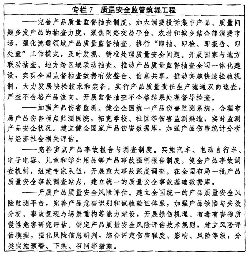 中共中央 國務院印發(fā)《質(zhì)量強國建設綱要》（專欄7）新華社發(fā)